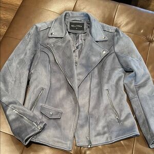 Women's Gray Blue Faux Suede Jacket